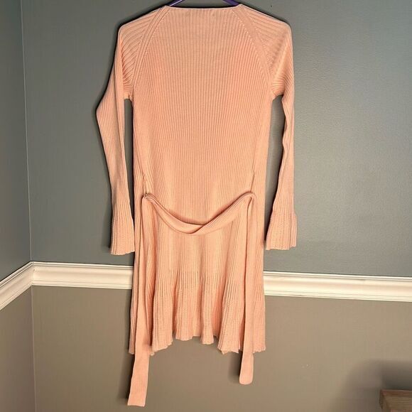 Express baby pink long knit cardigan sweater open front‎ tie waist layering - Picture 7 of 8